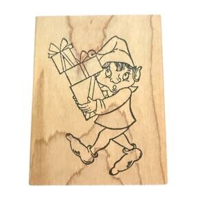 Double D Christmas Elf With Presents E 2171 1995 Vintage Rubber Stamp